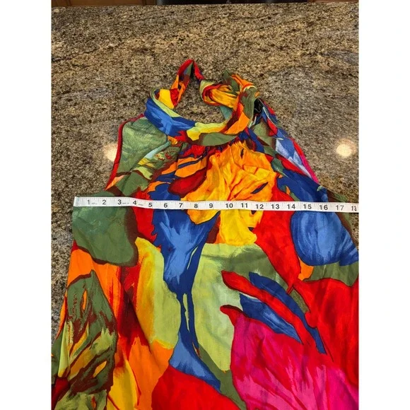 MSK Halter Maxi Dress Colorful Floral Tiered Sleeveless Vibrant Bohemian Size M - Picture 8 of 9